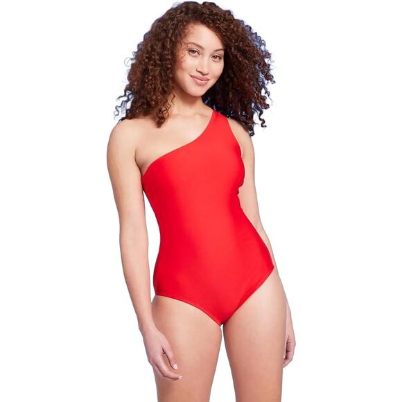 KONA SOL NWT One Piece Swimsuit, Medium, Red One Shoulder - Picture 2 of 9